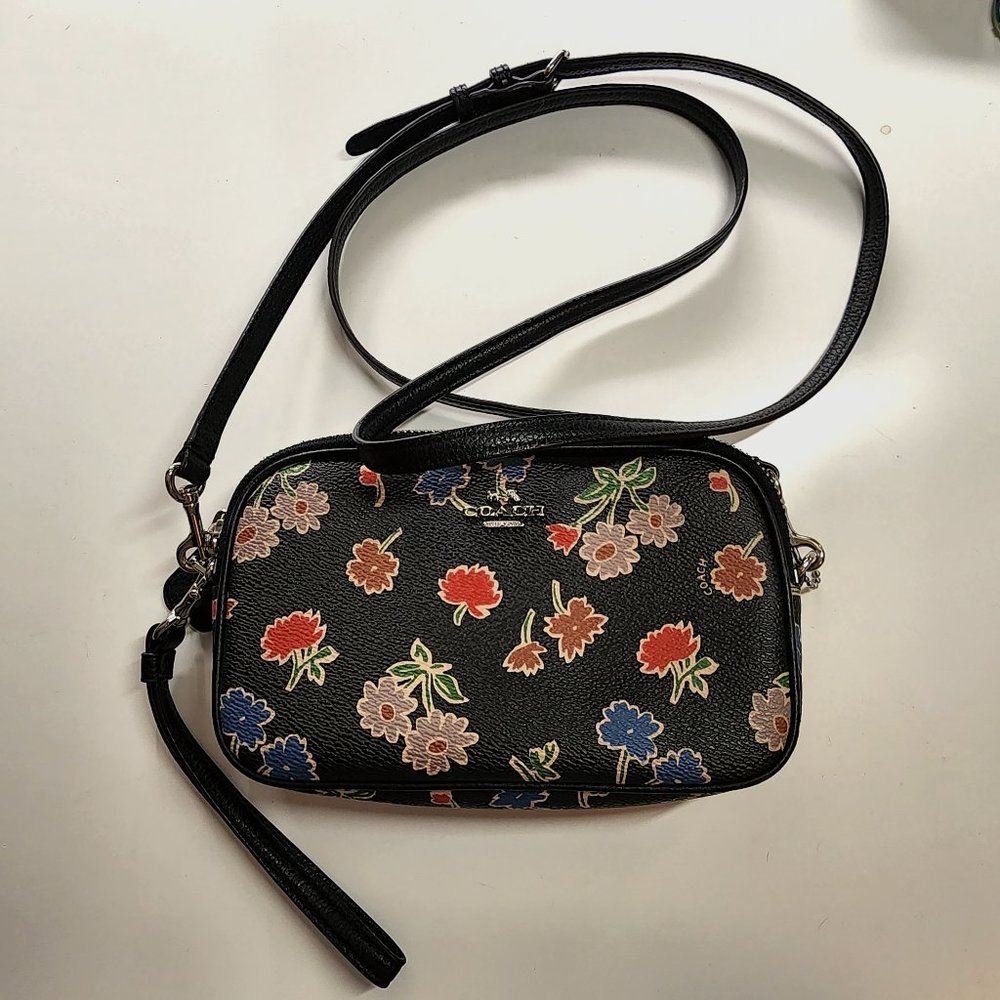 Coach Cross Body Floral Double Zip Purse